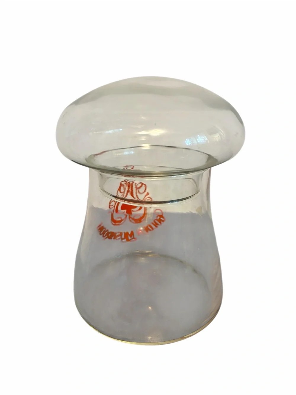 Vintage Golden Mushroom Clear Glass Canister Jar with Domed Lid Retro 70s Decor